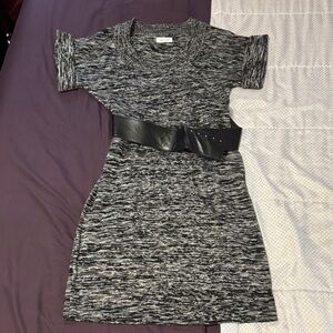 Calvin Klein Gray Knit Dress with Black Belt